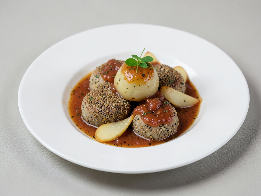 Bocconcini di farro al vapore con composta di pere