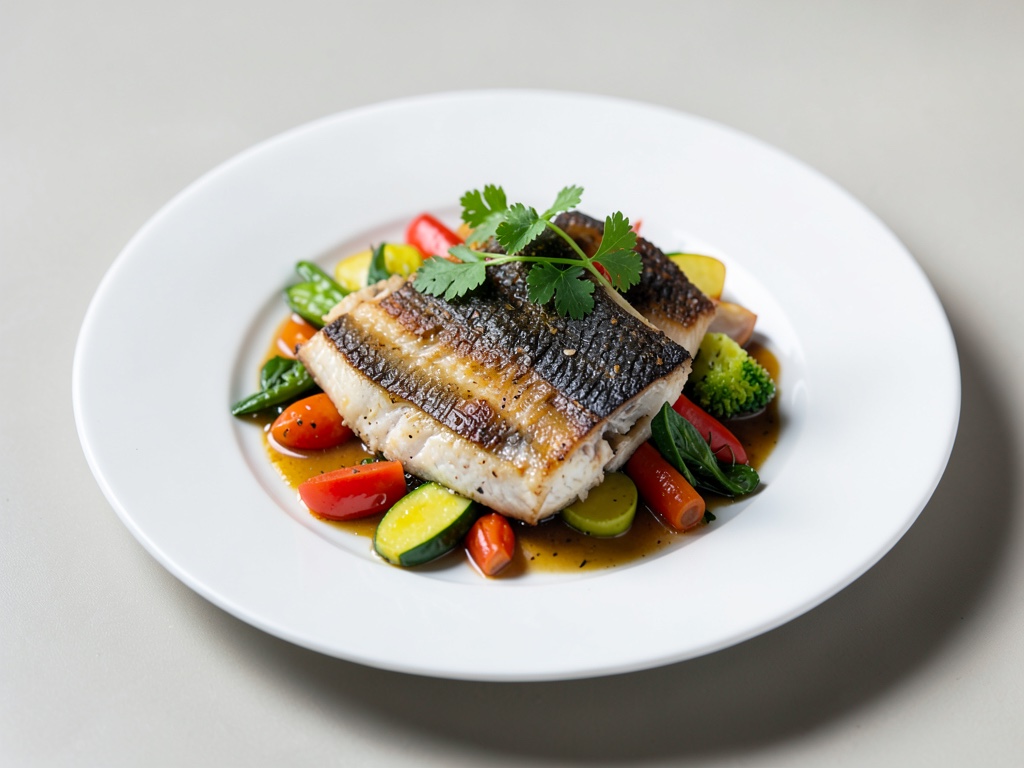 Pesce al vapore con verdure colorate