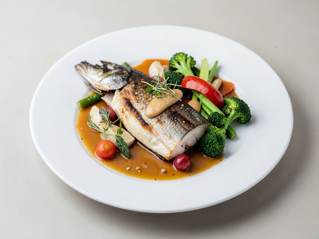 Pesce al vapore tenero con zenzero e verdure croccanti