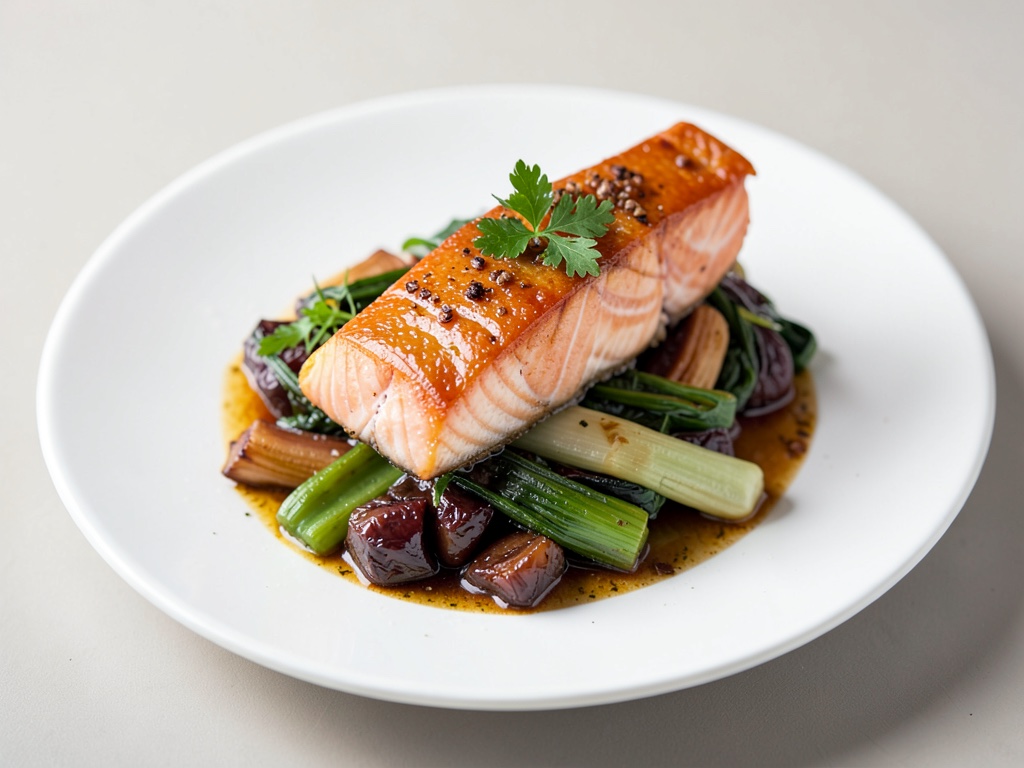 Steamed Salmon on Braised Vegetables