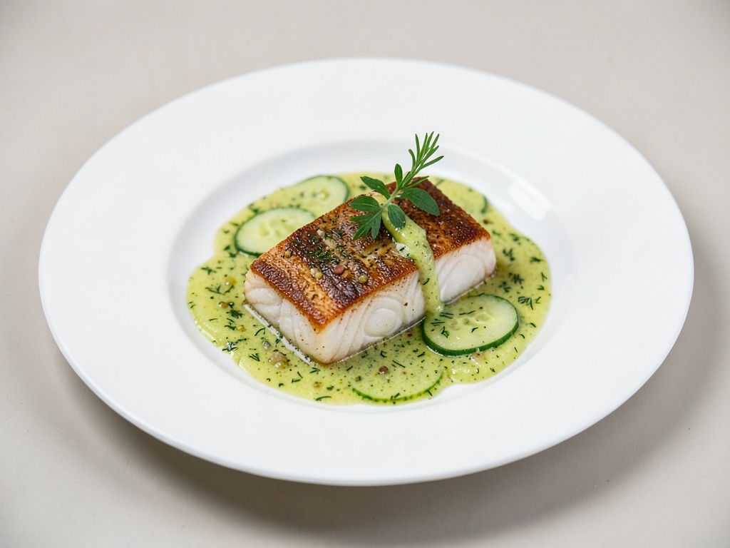 Delicato merluzzo con salsa di cetrioli e aneto
