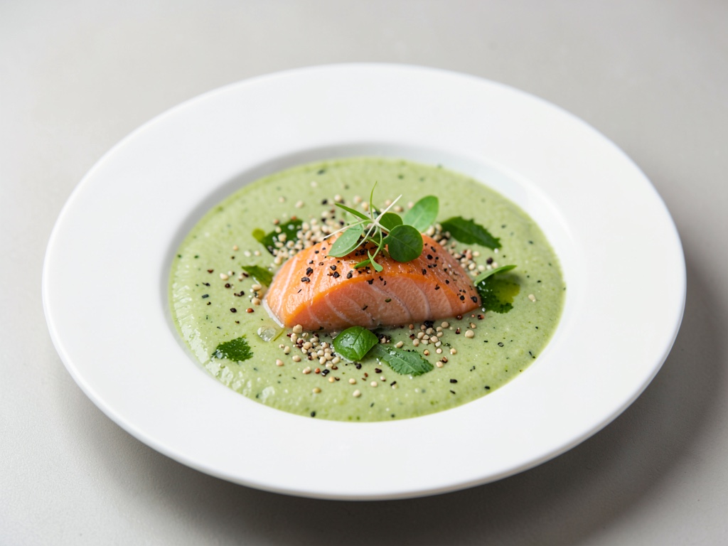 Zuppa fredda di cetriolo e sesamo con salmone