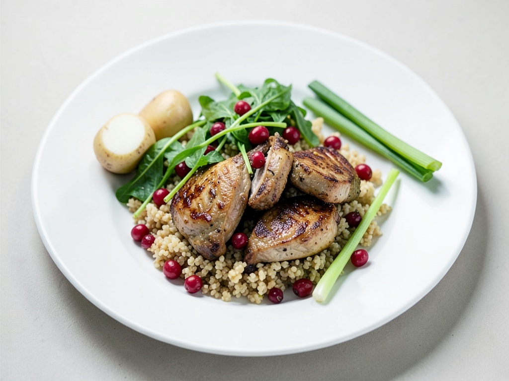 Sartén de pollo con couscous, espinacas y pasas
