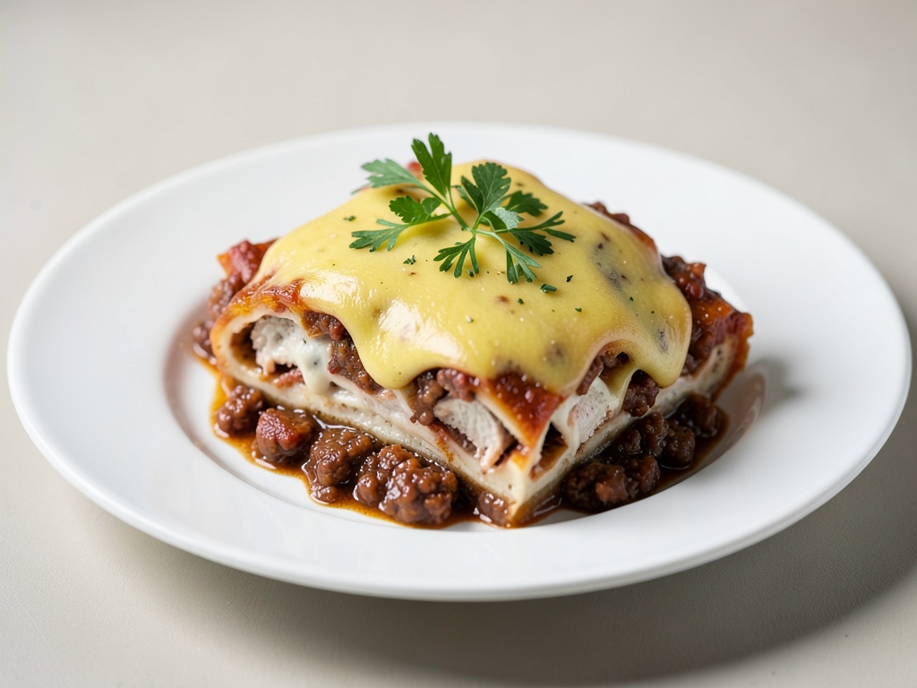 Hähnchen-Lasagne mit Bolognese und Bechamel