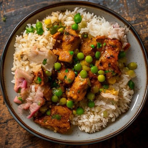 Curry di pollo con piselli e riso