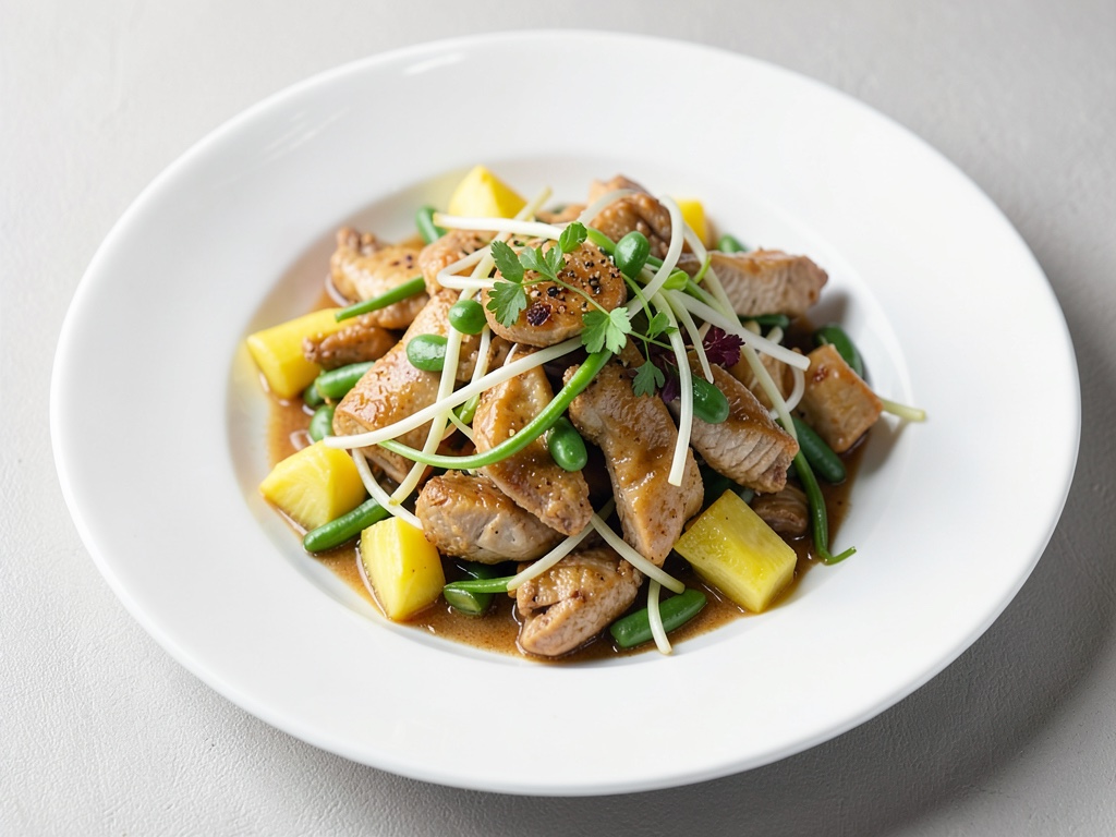 Wok di pollo con germogli di soia e ananas