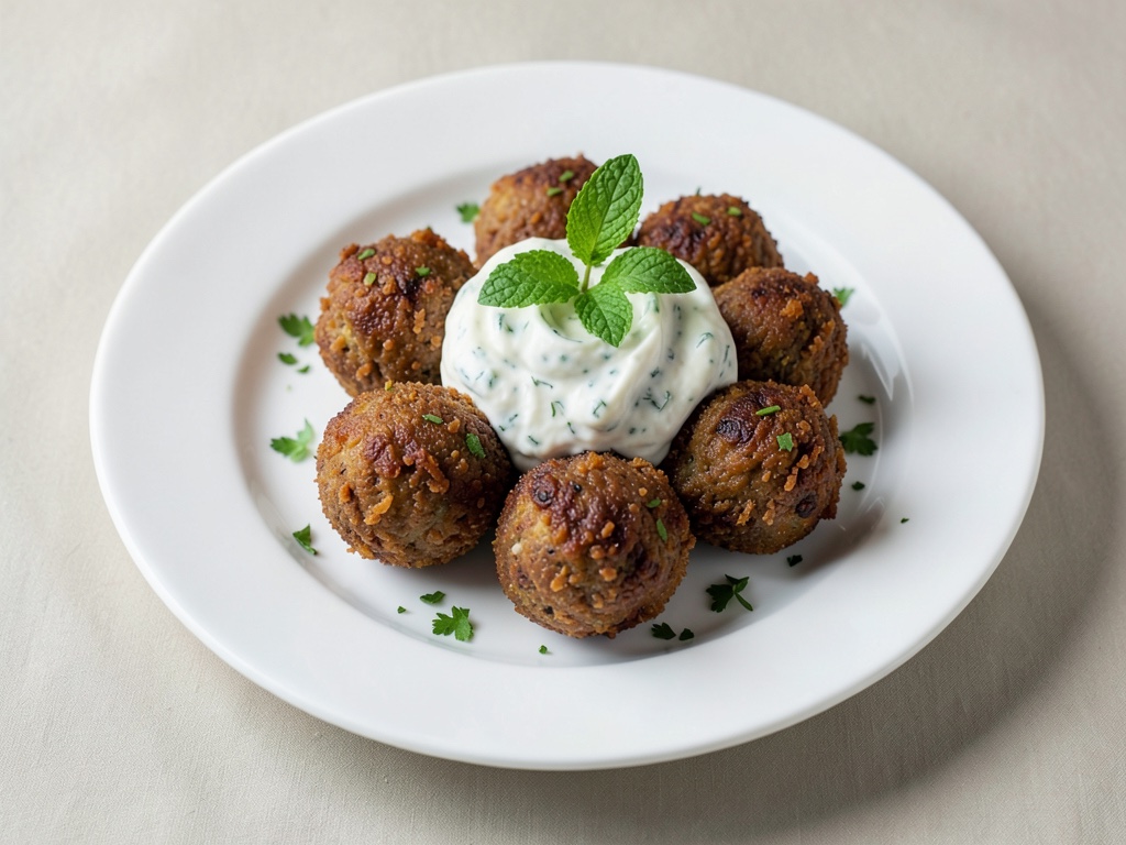 Boulettes de poulet croustillantes à la sauce yaourt à la menthe fraîche