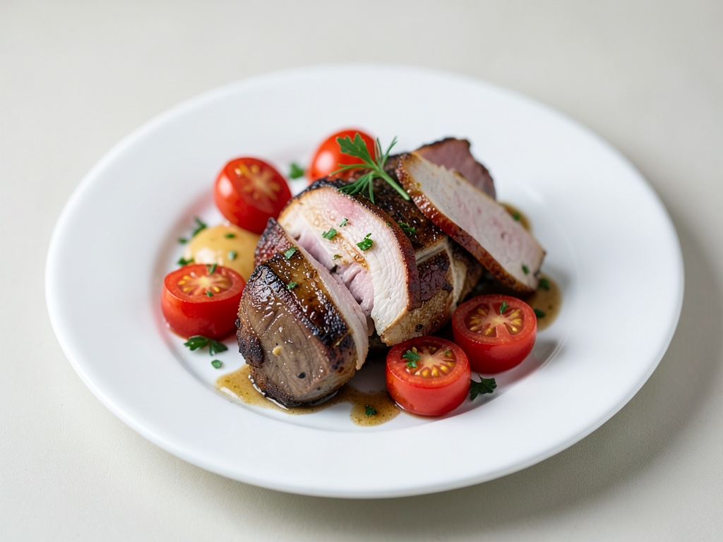 Fegato di pollo tenero con pomodori freschi e prosciutto croccante