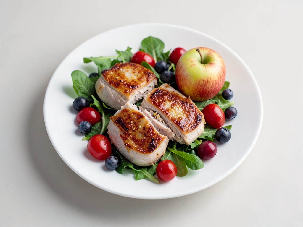 Insalata di pollo con frutti di bosco freschi e mele