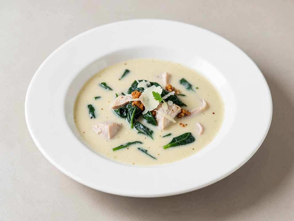 Soupe crémeuse au poulet aux épinards et parmesan