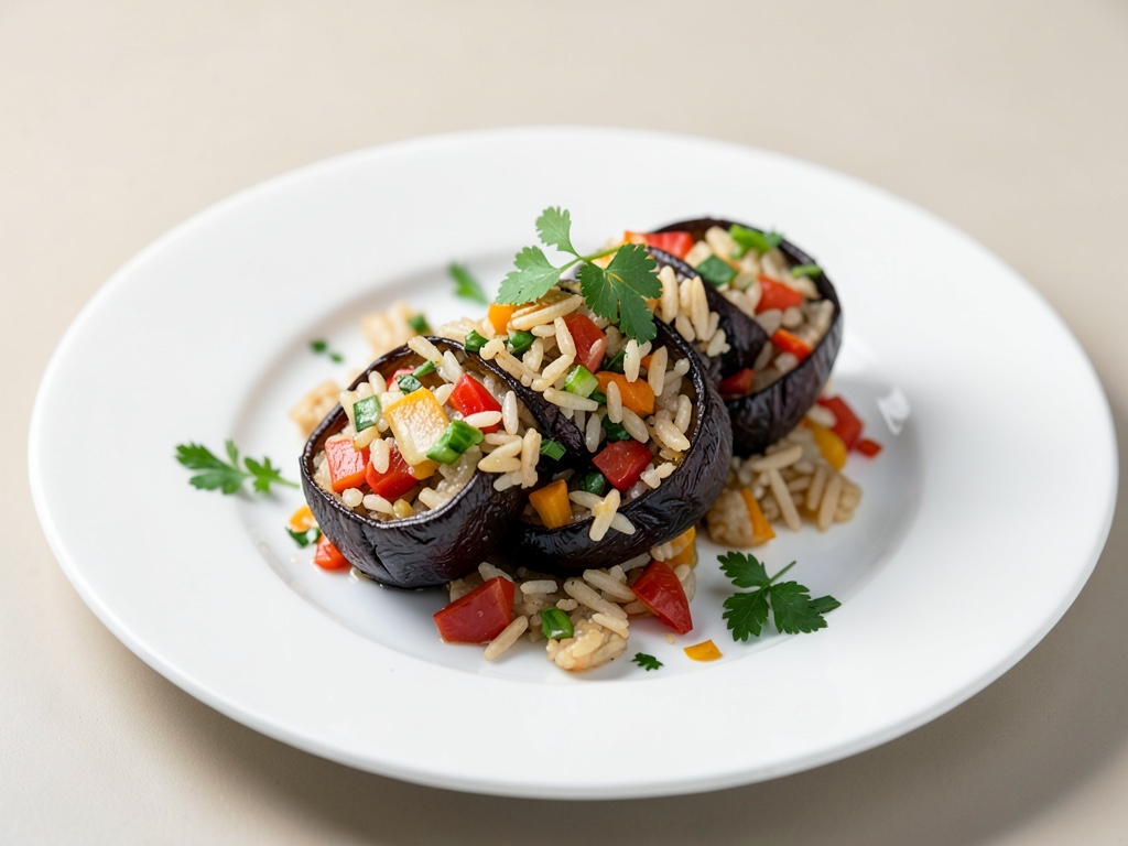 Rotoli di melanzane ripieni di riso e verdure