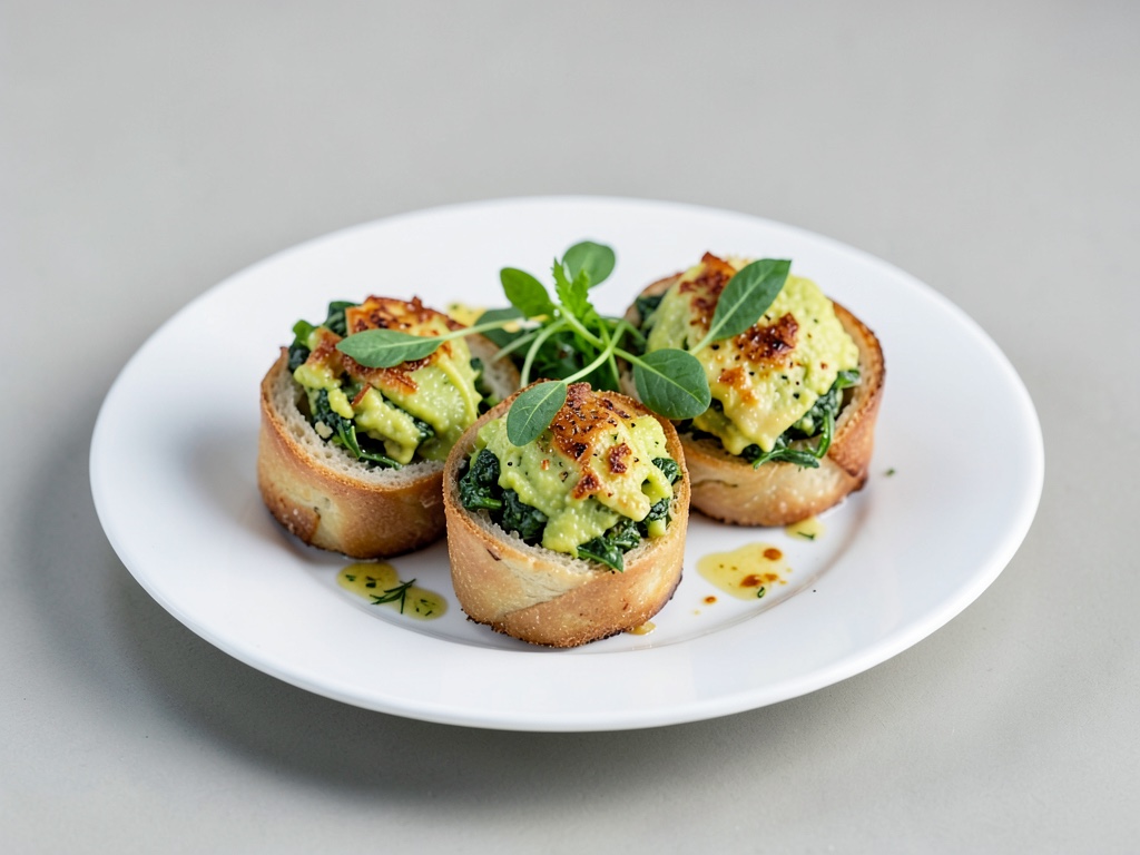 Rollitos de pan con espinaca y aguacate