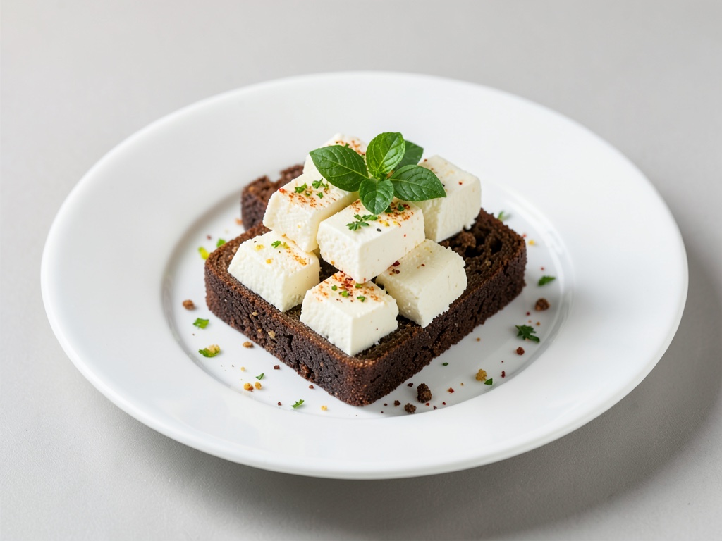 Dadi di formaggio fresco con pane nero e pane bianco