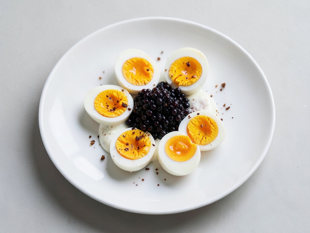 Huevos duros rellenos de crema de caviar