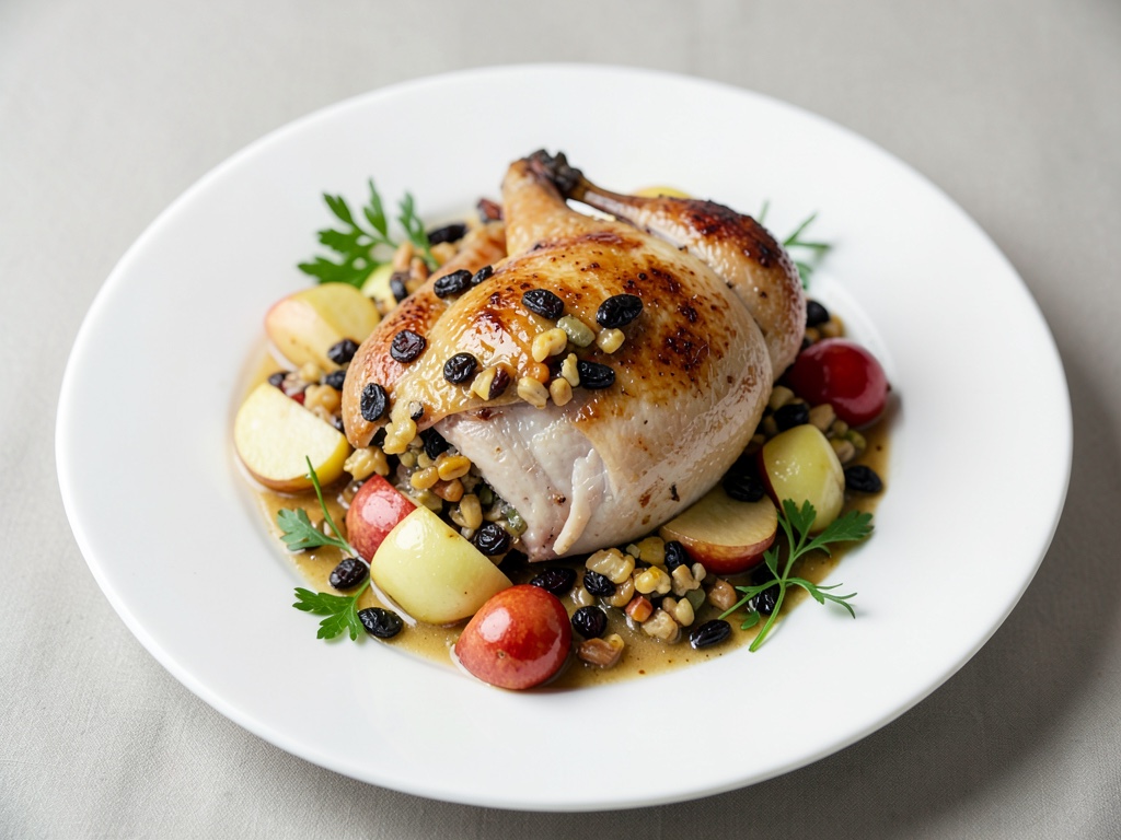 Canard au four avec farce aux pommes et raisins secs