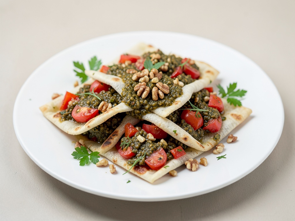 Tasche di pane piadina con pomodori e pesto di noci