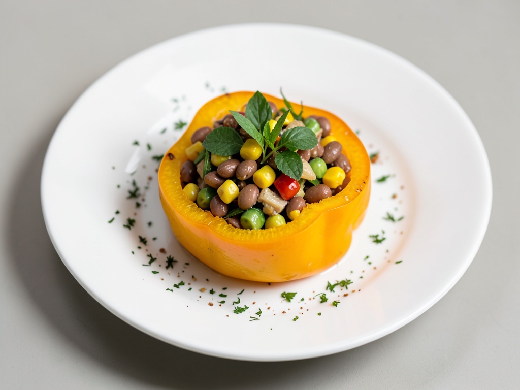 Peperoni gialli ripieni con insalata di fagioli e mais