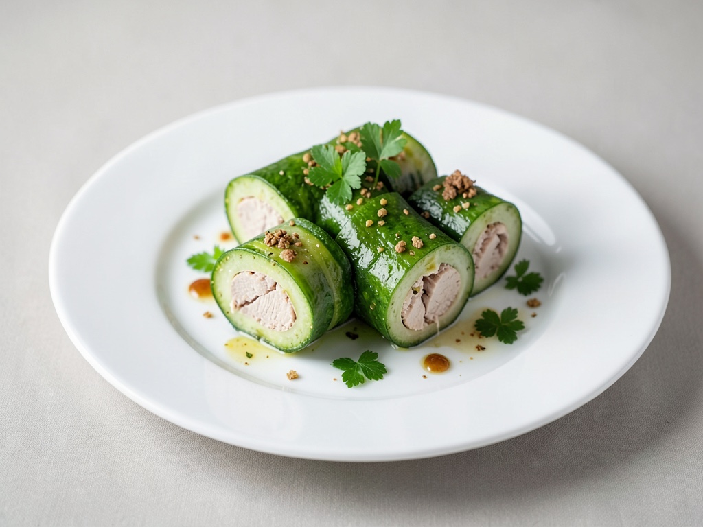 Rulitos de pepino fresco con relleno de pavo