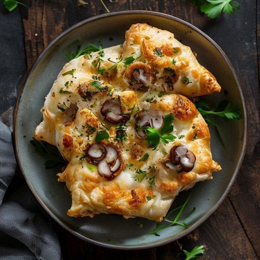 Poitrines de poulet croustillantes à la farce aux champignons en pâte feuilletée