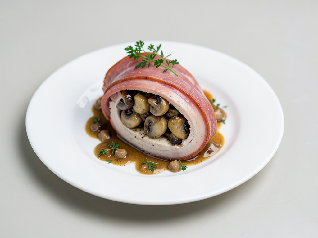 Petto di pollo ripieno di funghi e avvolto nel prosciutto