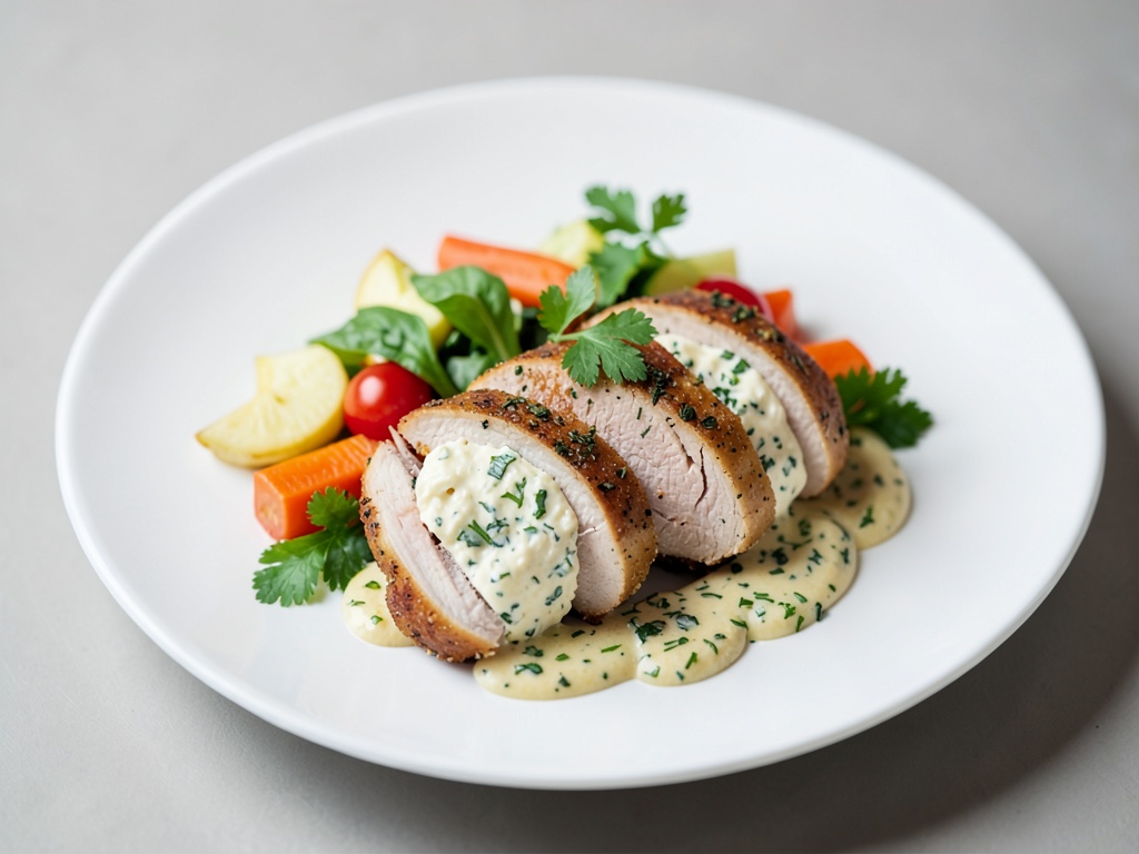 Pochettes de poitrine de poulet au fromage frais aux herbes et légumes