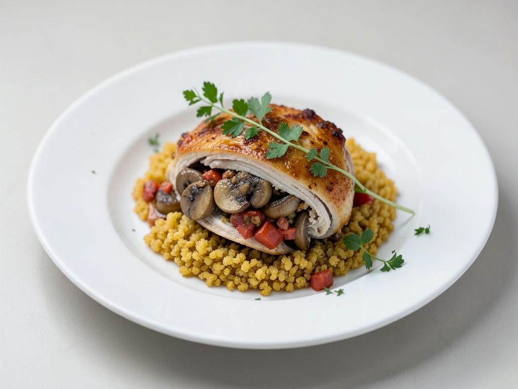 Petto di pollo ripieno di funghi e pomodori con polenta croccante