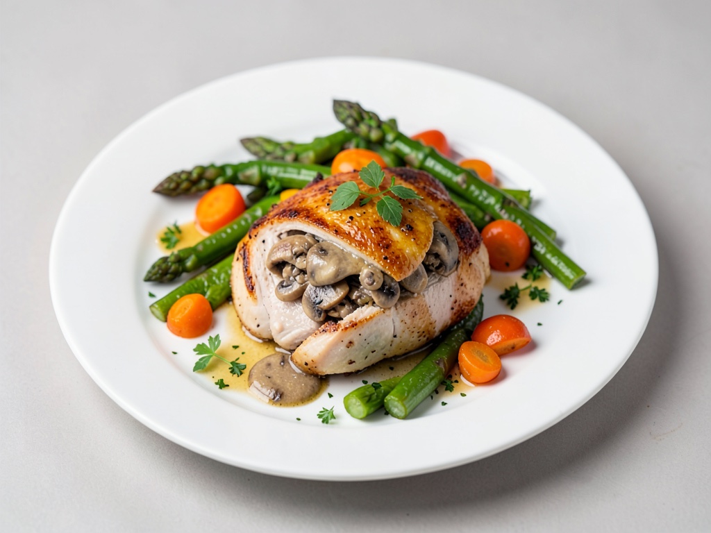 Petto di pollo con ripieno di funghi e asparagi-carote