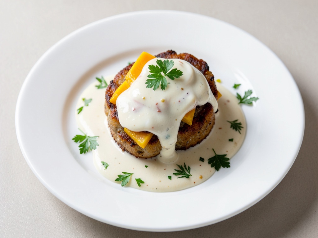 Cotoletta di vitello al mango e mozzarella con salsa al vino bianco