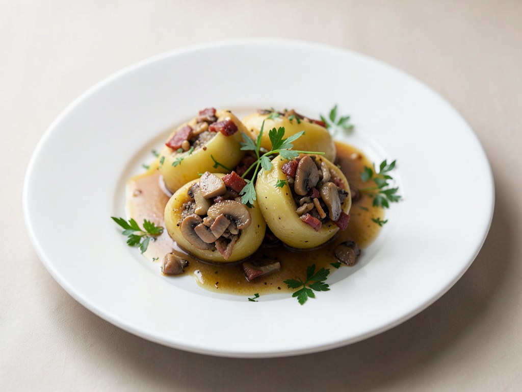 Kartoffelklöße mit Pilz-Speck-Füllung