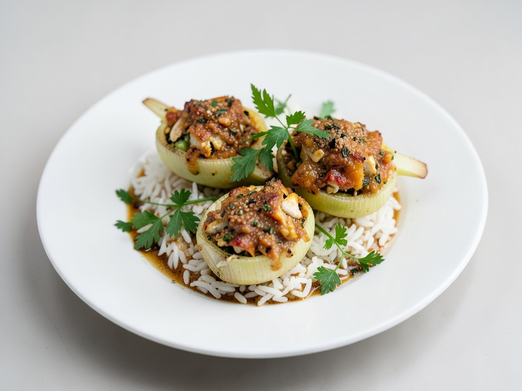 Hähnchen-Kohlrabi-Boote mit Reisfüllung