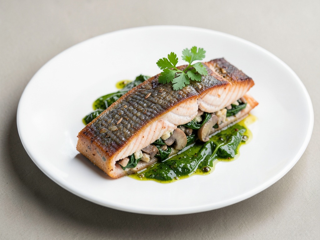 Trota salmone con ripieno di spinaci e funghi