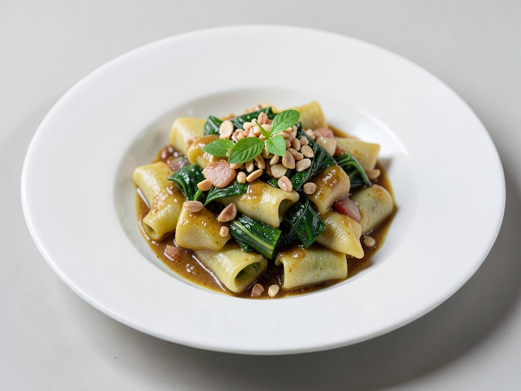 Hausgemachte Rucola-Tortellini mit Zwiebel-Pinienkern-Soße