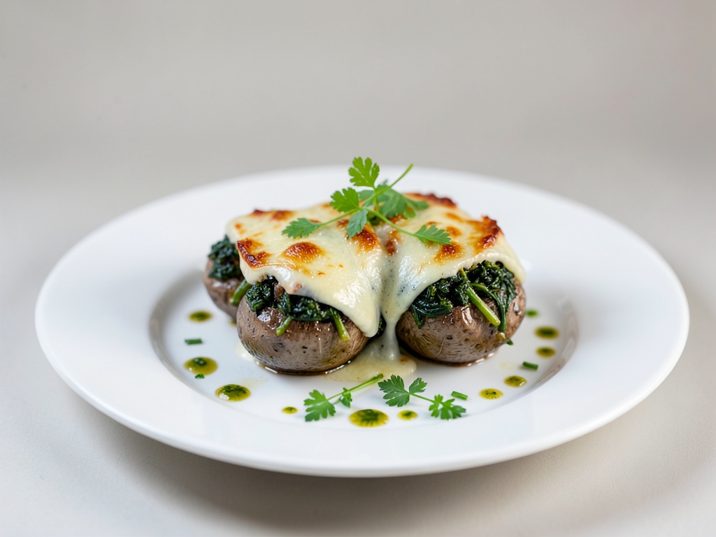 Espinacas con champiñones y costra de queso
