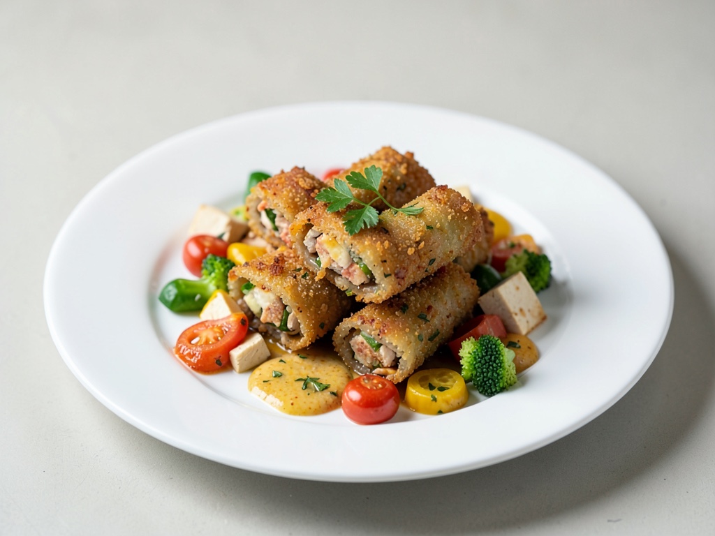 Rollitos de arroz crujientes con tofu y verduras