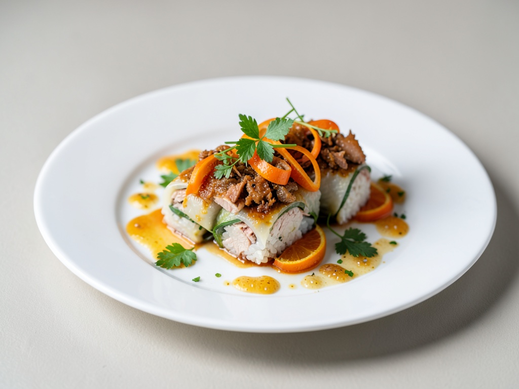 Rollitos de arroz frescos con pavo y naranja