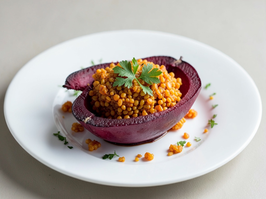 Bulgur all'arancia in barchette di barbabietola rossa