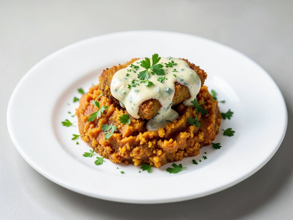 Côtelettes de céleri aux noix et au fromage avec purée de patates douces
