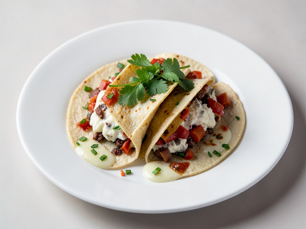 Tacos frescos con relleno de queso de oveja