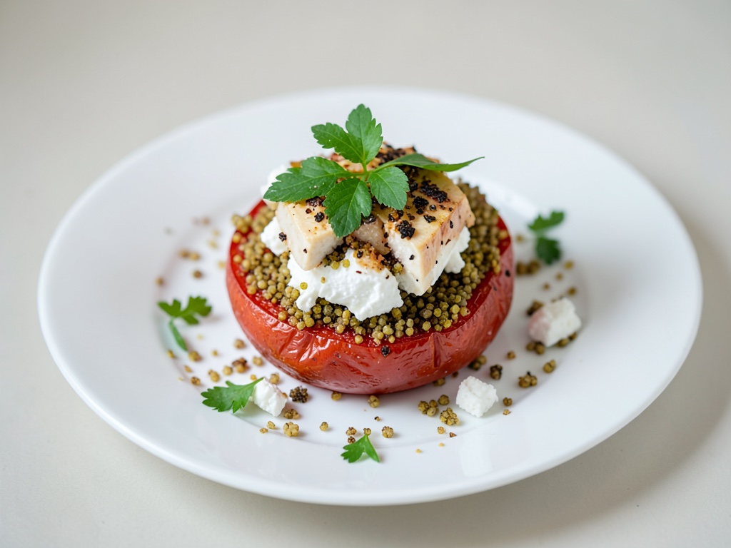 Tomates huecas rellenas de queso de oveja y bulgur