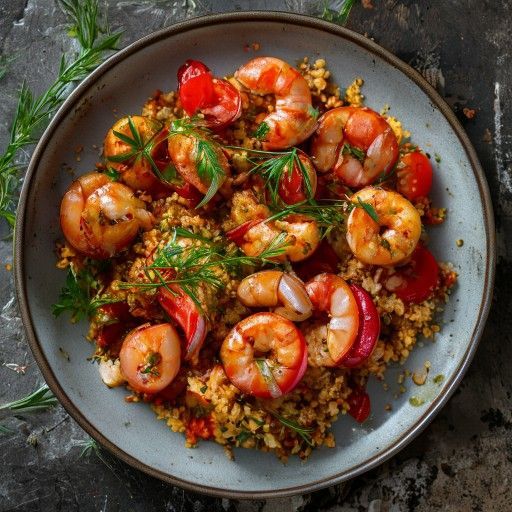 Couscous aux tomates et crevettes