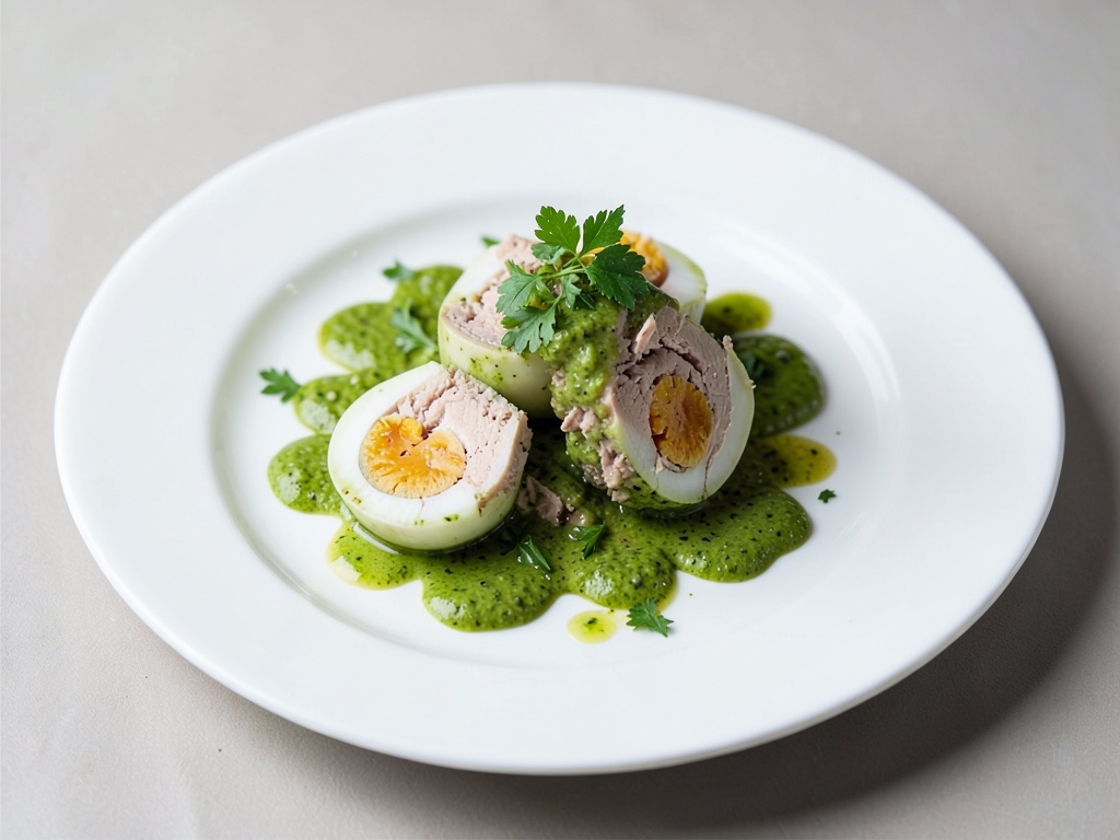 Huevos con wasabi y relleno de pavo
