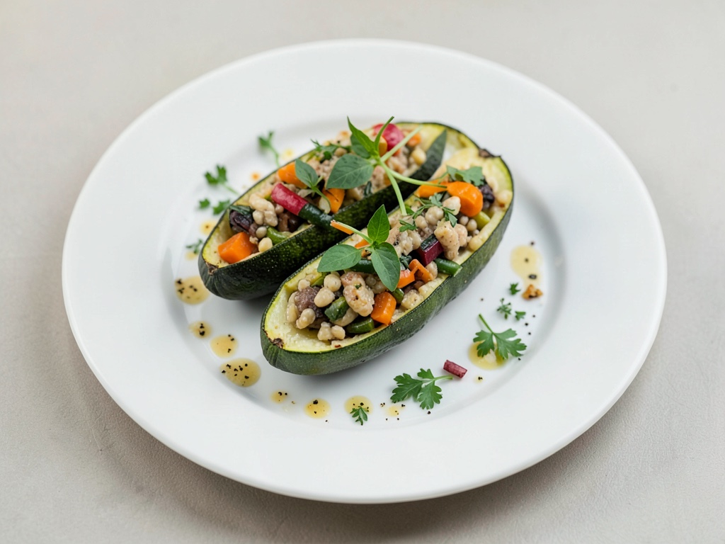 Bateaux de courgettes farcis au soja et aux légumes