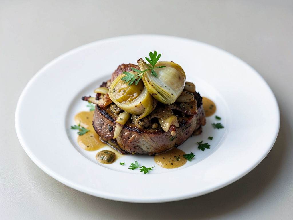 Dos de lapin aux artichauts et oignons farcis