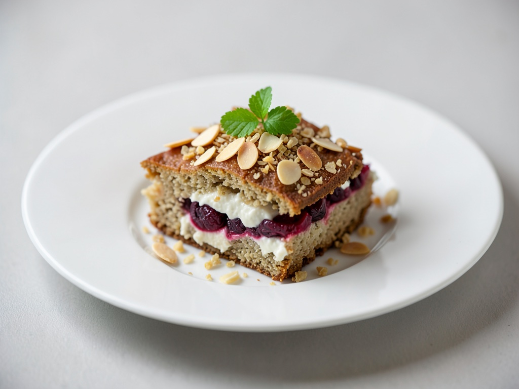 Torta di lievito con mandorle e ripieno di quark e ribes