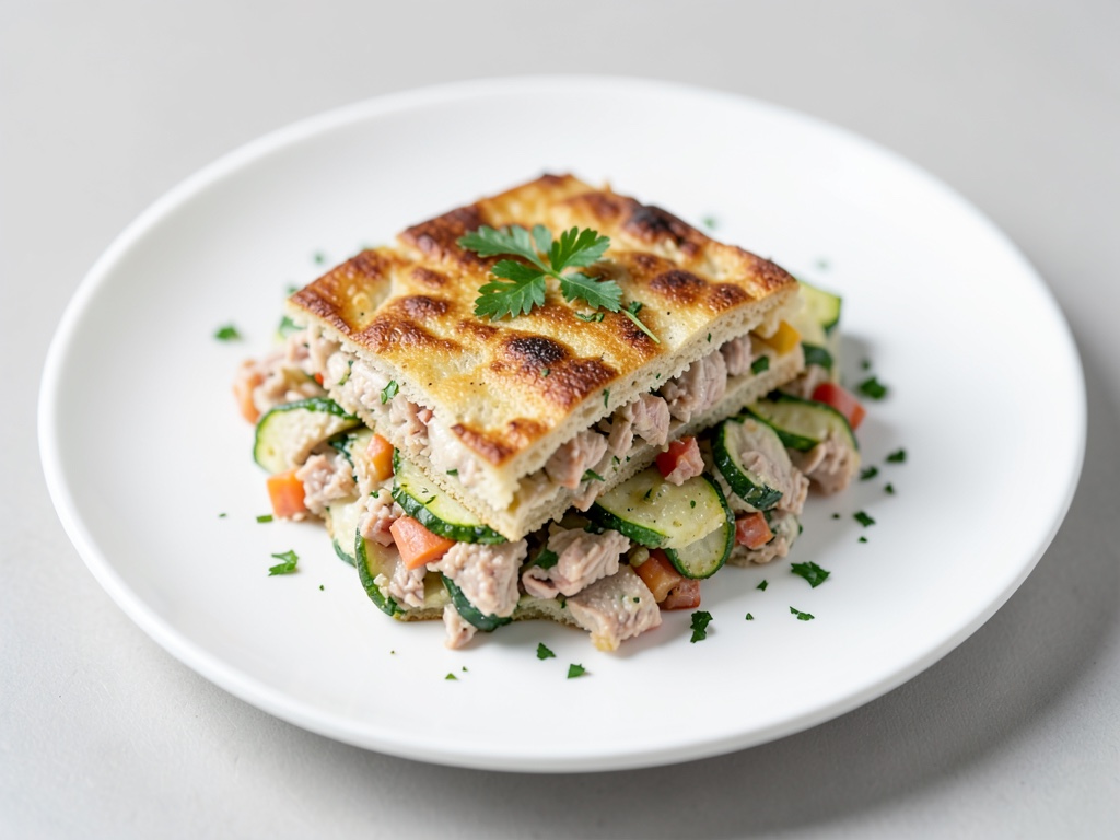 Pizza au pain plat au thon et aux courgettes au four