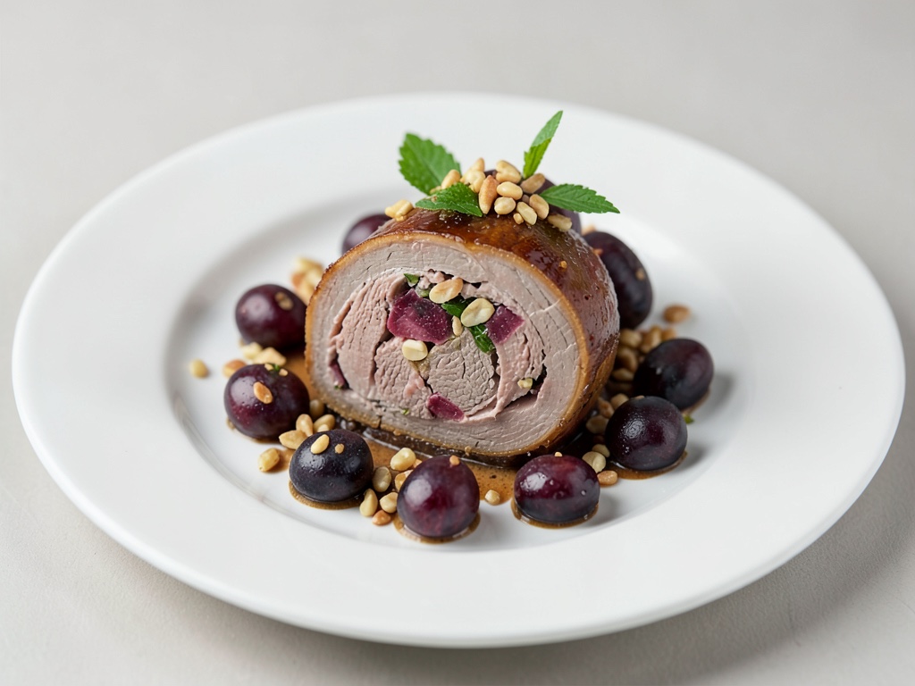 Rouleau d'agneau farci aux pruneaux et pignons de pin