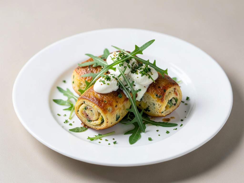 Rotoli di frittata con formaggio fresco e rucola