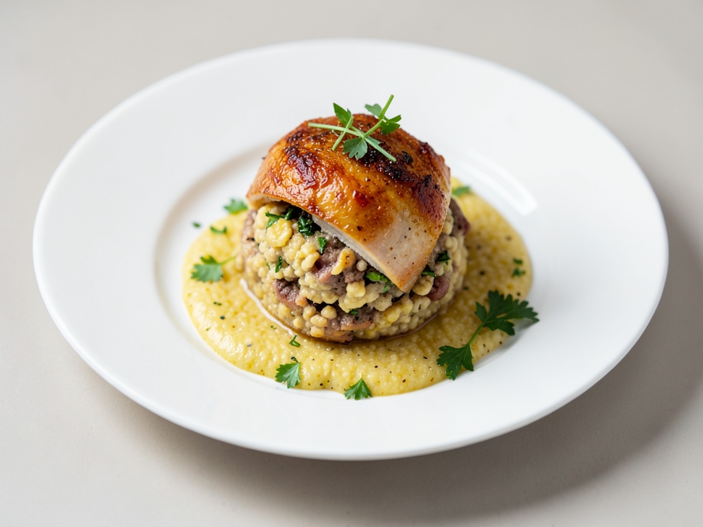 Poulet farci à la polenta