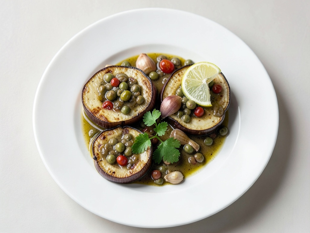 Fette di melanzana alla griglia con ceci
