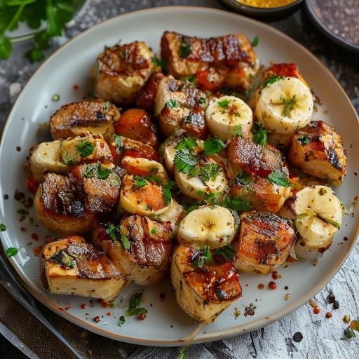 Spiedini di pollo e banana alla griglia